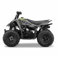 Rear view of the 10Ten 110 RXR Kids Quadbike at Quad Spares. Available to order, showcasing the safety tether lanyard and rear disc brake setup.