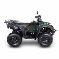 Side view of a green TGB Blade 520SL quad bike from Quad Spares, highlighting its wheelbase and profile design.