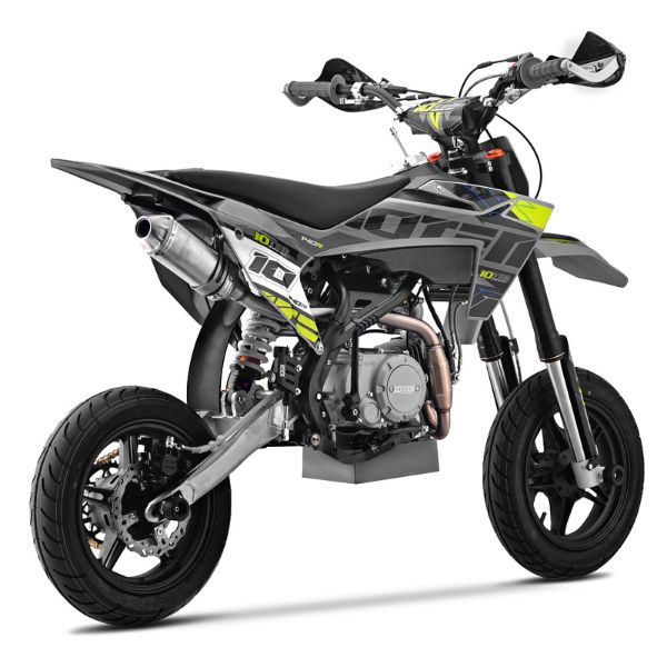 ear side angle view of 10Ten 140R 140cc supermoto bike opposite profile from Quad Spares