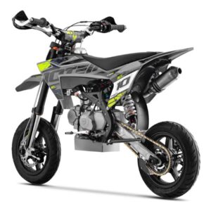 Rear side angle view of 10Ten 140R 140cc supermoto bike from Quad Spares