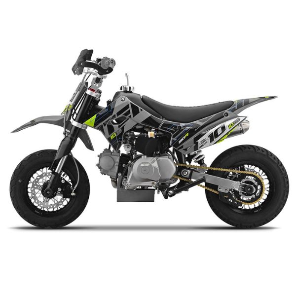 Side view of 10Ten 90R 90cc kids mini supermoto bike from Quad Spares