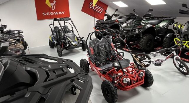 Interior of the new Quad Spares showroom showcasing TGB and Segway quads, off road buggies, and Amped balance bikes.