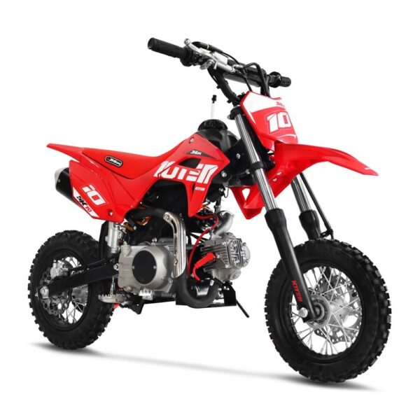 10TEN Powered by JHL SK70 Starter Pit Bike 10TEN Powered by JHL SK70 automatic petrol youth pit bike in red and white.