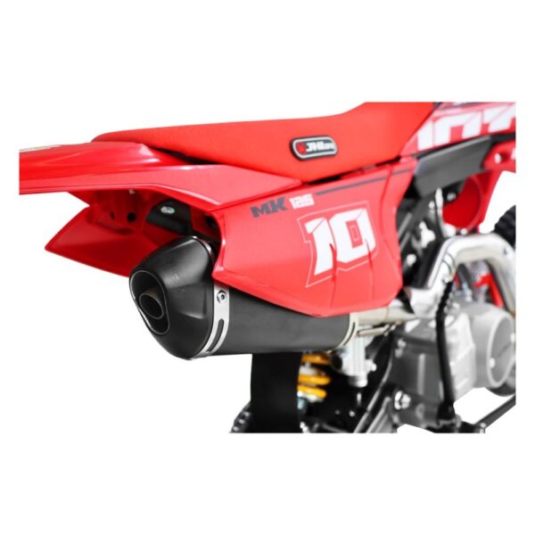 10TEN JHL MK125 Exhaust System – Quad Spares Close-up view of the high-performance exhaust system on a 10TEN JHL MK125 manual pit bike at Quad Spares.
