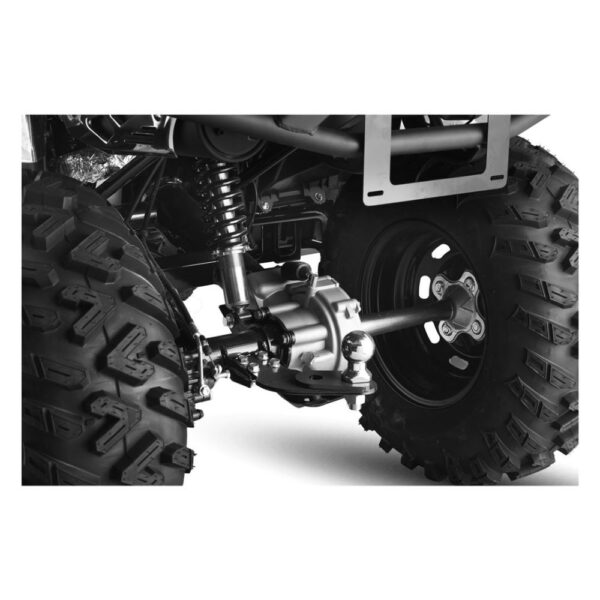 10ten 300u t3 alternative rear tow hitch angle Close up view of the heavy duty rear towing hitch system on 10TEN 300U-T3 quad bike at Quad Spares