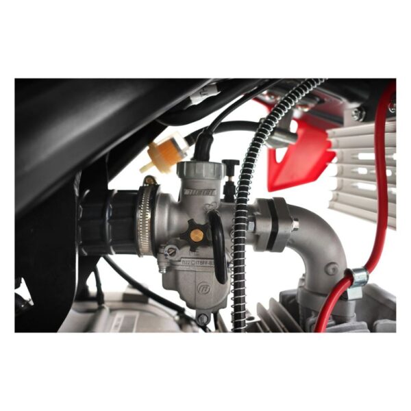 The mechanical layout of the 10TEN JHL LK140 showcases its high output 140cc Zongshen engine and sleek performance exhaust routing