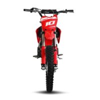 10TEN JHL SX170 Pit Bike Front at Quad Spares 10TEN JHL SX170 170cc pit bike featuring the wide fat bar handlebars front number plate gold upside down suspension forks and aggressive knobby tread motocross tyre